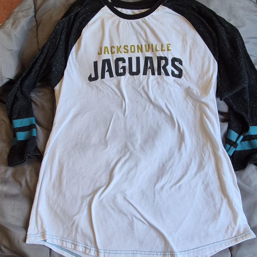 NFL Jacksonville Jaguars Kids Raglan Tee - White, Black & Teal 3/4th Sleeve